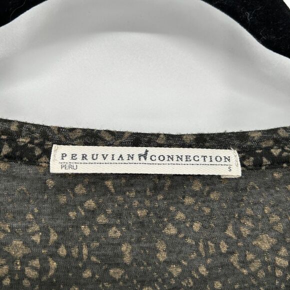 PERUVIAN CONNECTION Black Brown Sheer Long Sleeve Tunic Dress Top Size Small - Picture 4 of 5